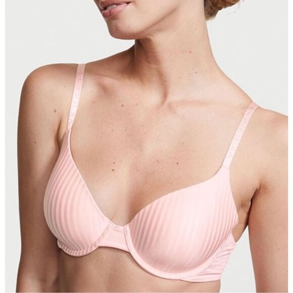 Victoria’s Secret T-shirt Push-Up Full Coverage 38DD Pink Striped - Picture 1 of 9